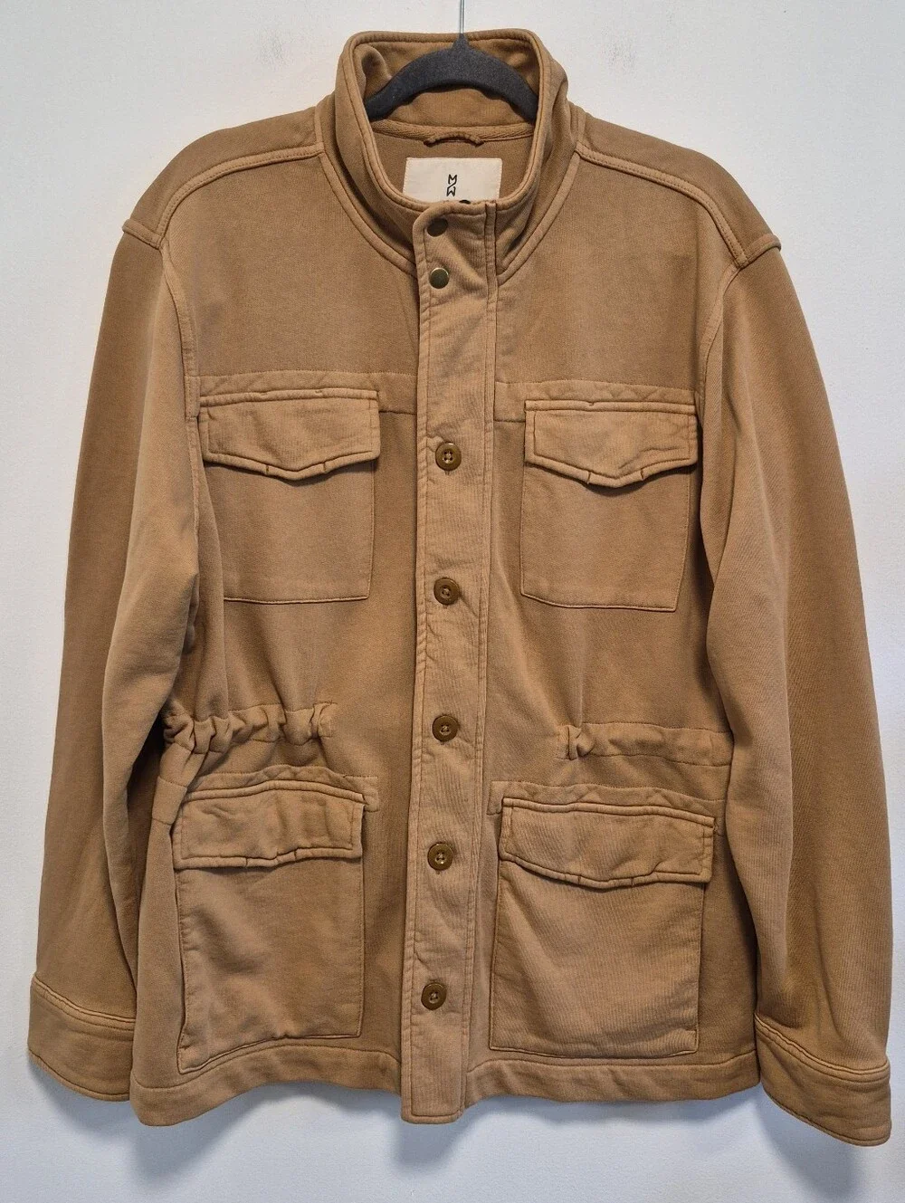 Mutual Weave French Terry Shacket Cotton Knit Jacket Shirt Utility Tan Mens Sz L